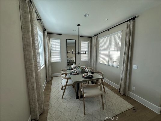 Dining room, Interior, Recessed Lighting, Wood Texture Flooring