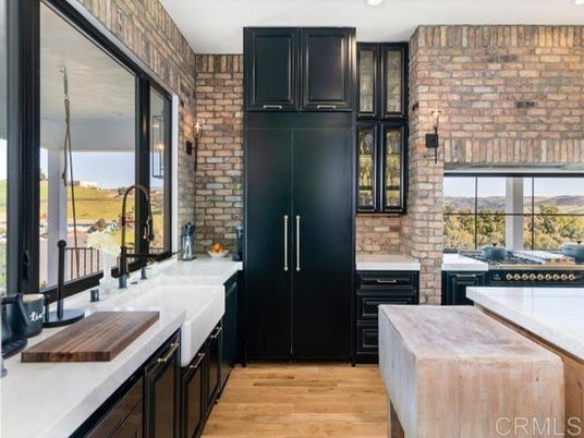 Interior, Kitchen, Recessed Lighting, Stainless Steel Appliances, Stone Walls, Wood Texture Flooring