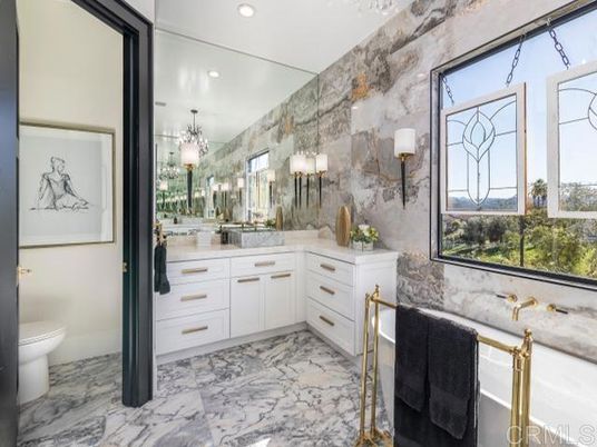 Bathroom, Interior, Marble, Pendant Lights, Recessed Lighting