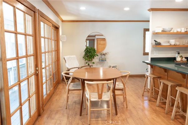 Dining room, Interior, Recessed Lighting, Wood Texture Flooring