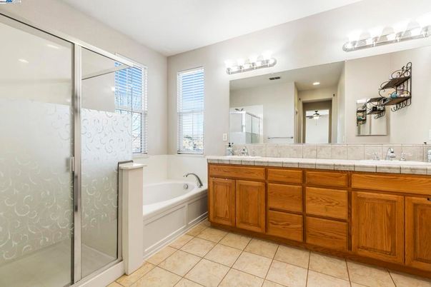 Bathroom, Dual Sink Vanities, Glass Shower, Interior, Tile Countertops