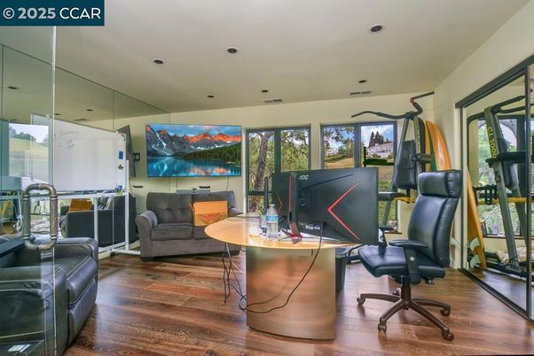 Home Office, Interior, Recessed Lighting, Wood Texture Flooring