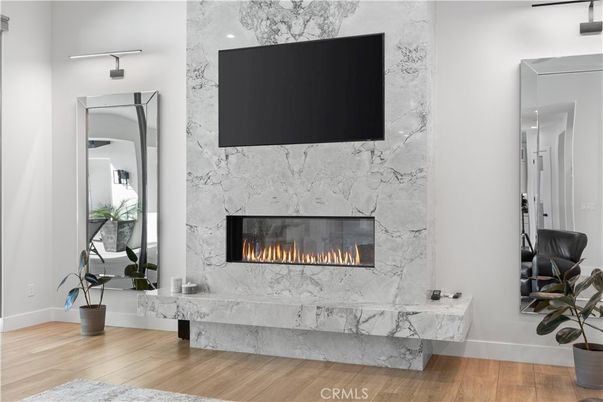 Fireplace, Interior, Marble Walls, Wood Texture Flooring