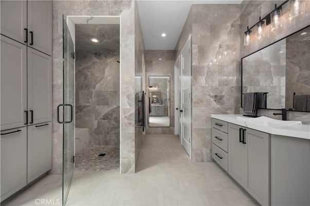 Bathroom, Dual Sink Vanities, Glass Shower, Interior, Recessed Lighting