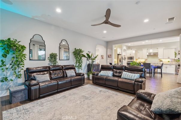 Dining room, Interior, Kitchen, Living room, Pendant Lights, Recessed Lighting, Stainless Steel Appliances, Wood Texture Flooring
