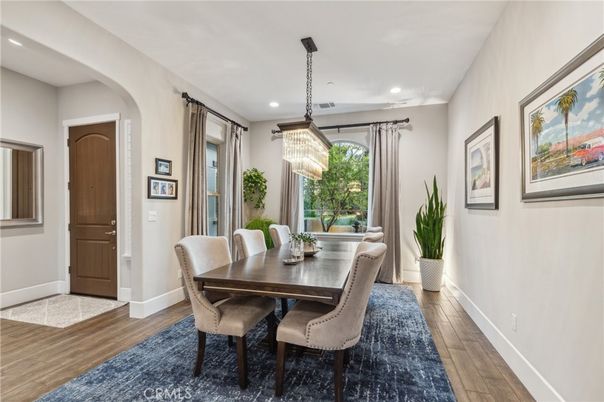 Chandelier, Dining room, Interior, Recessed Lighting, Wood Texture Flooring