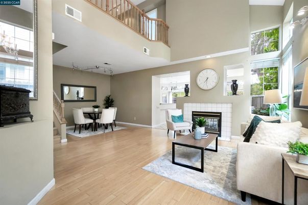 Dining room, Fireplace, Interior, Living room, Wood Texture Flooring