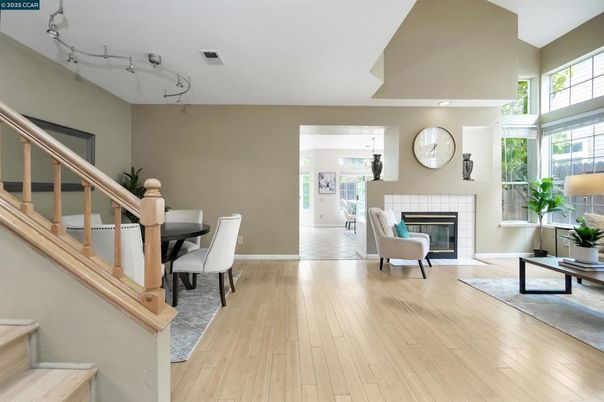 Dining room, Fireplace, Interior, Wood Texture Flooring