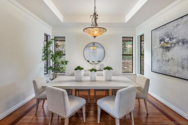 Dining room, Interior, Pendant Lights, Wood Texture Flooring