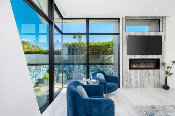 Fireplace, Interior, Sun Room, Wood Texture Flooring
