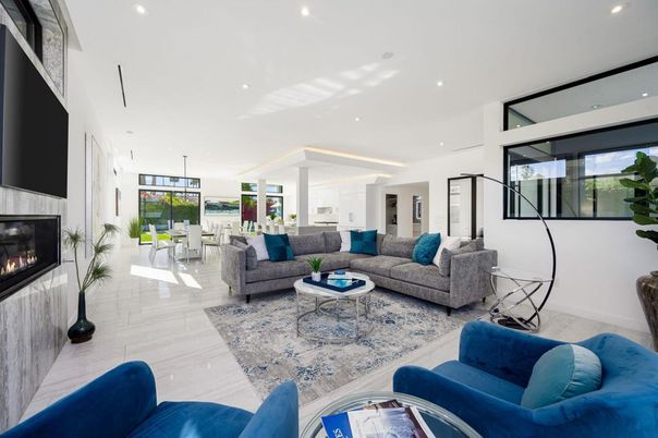 Dining room, Fireplace, Interior, Living room, Pendant Lights, Recessed Lighting