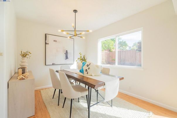 Dining room, Interior, Pendant Lights, Wood Texture Flooring