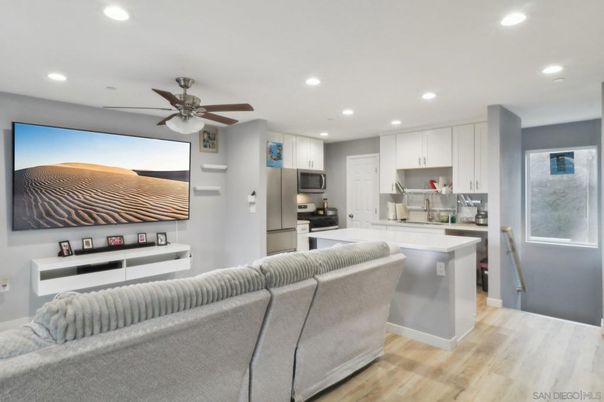 Interior, Kitchen, Living room, Recessed Lighting, Stainless Steel Appliances, Wood Texture Flooring