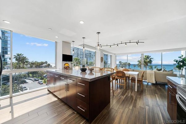 Dining room, Interior, Kitchen, Living room, Pendant Lights, Recessed Lighting, Water, Wood Texture Flooring
