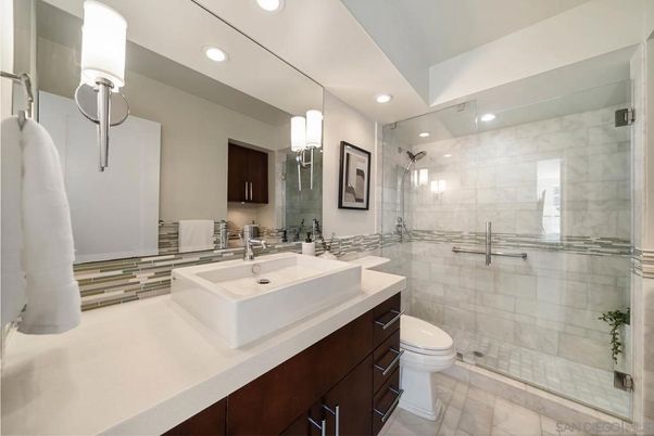 Bathroom, Glass Shower, Interior, Recessed Lighting