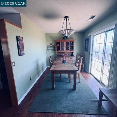 Dining room, Interior, Pendant Lights, Wood Texture Flooring