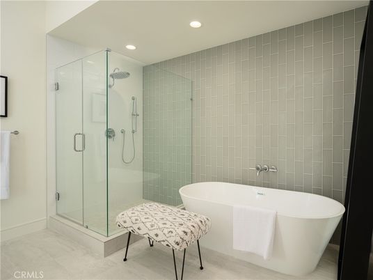Bathroom, Free Standing Baths, Glass Shower, Interior, Recessed Lighting