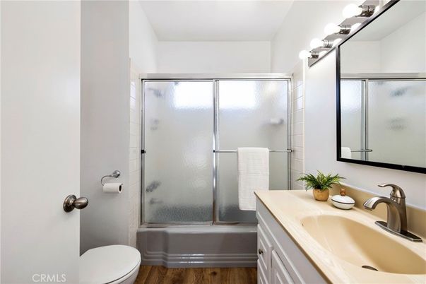 Bathroom, Glass Shower, Interior, Wood Texture Flooring