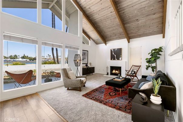 Fireplace, Interior, Living room, Water, Wooden Beams, Wooden Ceilings, Wood Texture Flooring