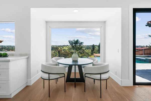 Dining room, Interior, Recessed Lighting, Wood Texture Flooring