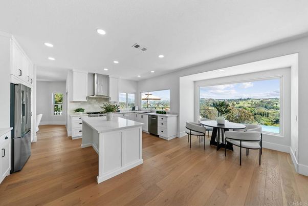 Dining room, Interior, Kitchen, Recessed Lighting, Wood Texture Flooring