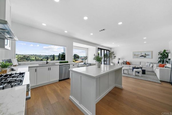 Interior, Kitchen, Living room, Recessed Lighting, Stainless Steel Appliances, Wood Texture Flooring