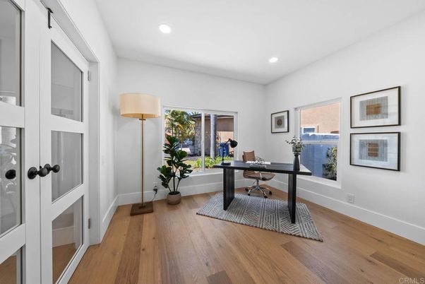 Home Office, Interior, Recessed Lighting, Wood Texture Flooring