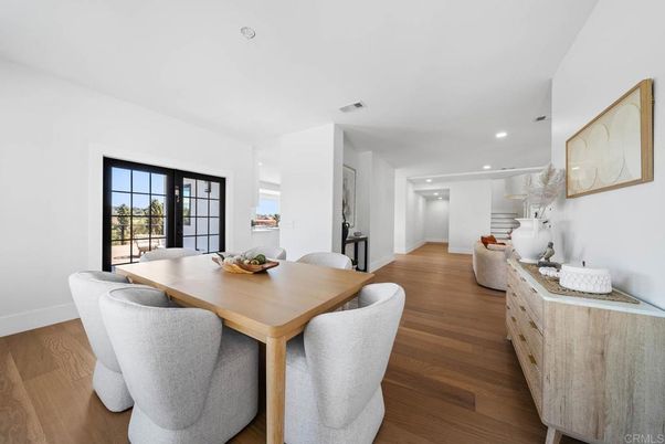 Dining room, Interior, Recessed Lighting, Wood Texture Flooring