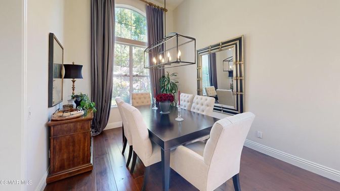 Dining room, Interior, Pendant Lights, Wood Texture Flooring