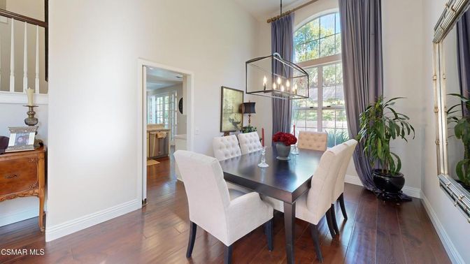Dining room, Interior, Pendant Lights, Wood Texture Flooring