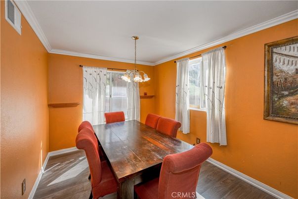 Dining room, Interior, Pendant Lights, Wood Texture Flooring