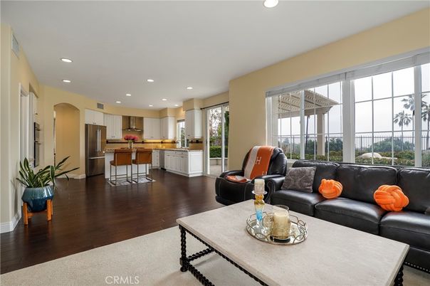 Interior, Kitchen, Living room, Recessed Lighting, Stainless Steel Appliances, Wood Texture Flooring