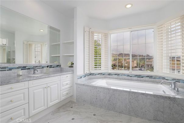 Bathroom, Dual Sink Vanities, Interior, Marble, Recessed Lighting
