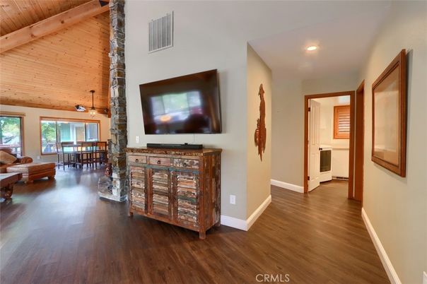Dining room, Interior, Recessed Lighting, Wooden Beams, Wooden Ceilings, Wood Texture Flooring