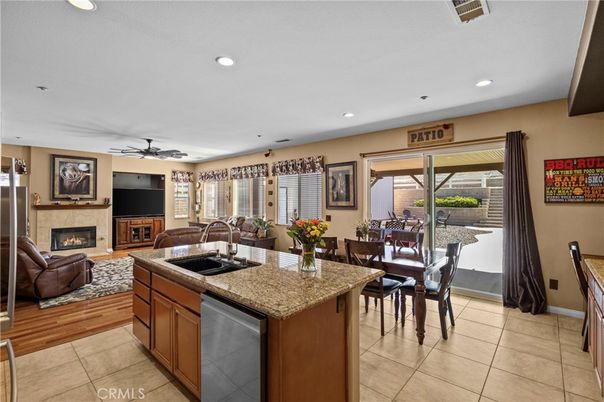 Dining room, Fireplace, Interior, Kitchen, Living room, Recessed Lighting