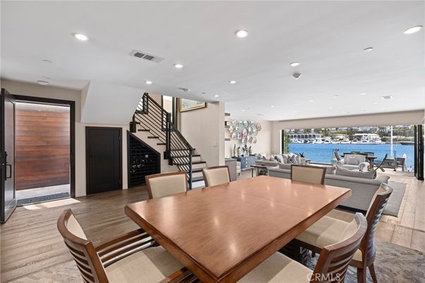 Dining room, Interior, Recessed Lighting, Water, Wood Texture Flooring