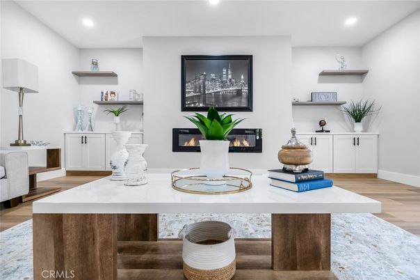 Fireplace, Interior, Recessed Lighting, Wood Texture Flooring