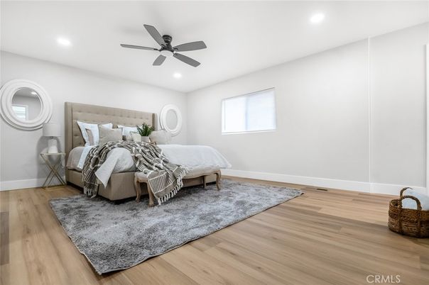 Bedroom, Interior, Recessed Lighting, Wood Texture Flooring