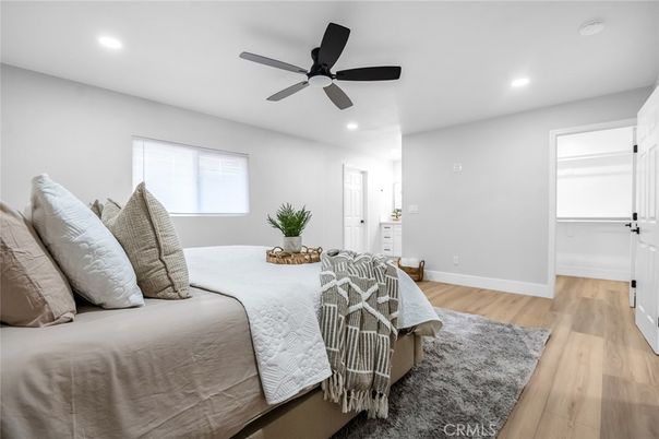 Bedroom, Interior, Recessed Lighting, Wood Texture Flooring