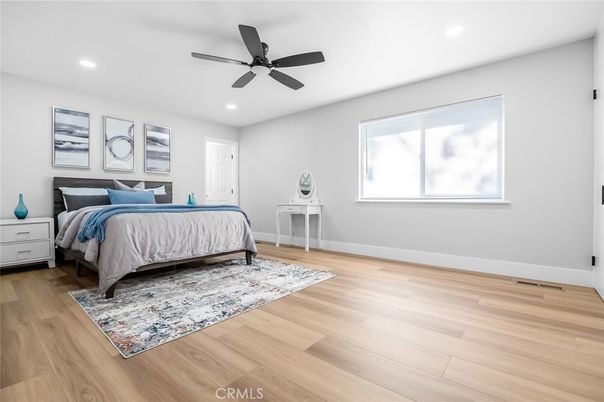 Bedroom, Interior, Recessed Lighting, Wood Texture Flooring