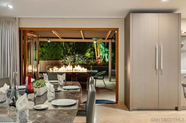 Dining room, Fireplace, Interior, Recessed Lighting