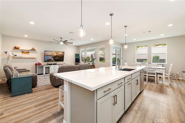 Dining room, Interior, Kitchen, Living room, Pendant Lights, Recessed Lighting, Wood Texture Flooring