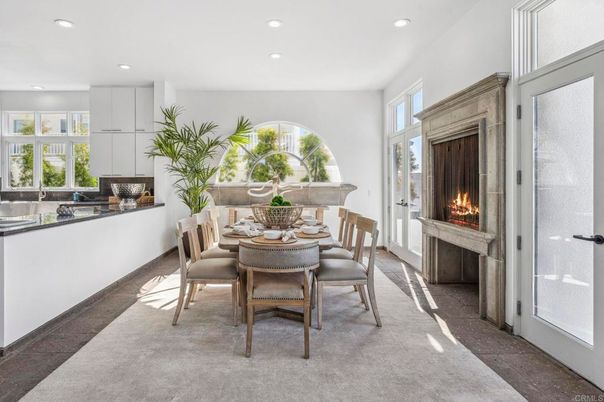 Dining room, Fireplace, Interior, Recessed Lighting