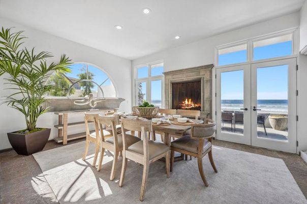 Dining room, Fireplace, Interior, Recessed Lighting