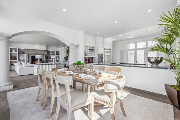 Dining room, Fireplace, Interior, Kitchen, Living room, Recessed Lighting, Stainless Steel Appliances