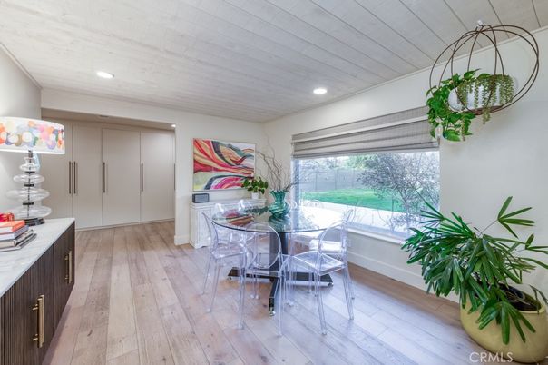 Dining room, Interior, Recessed Lighting, Wood Texture Flooring