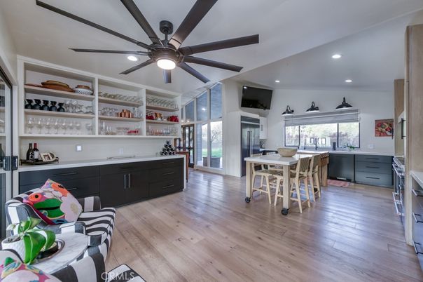 Dining room, Interior, Recessed Lighting, Wood Texture Flooring
