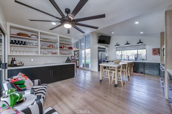 Dining room, Interior, Recessed Lighting, Wood Texture Flooring