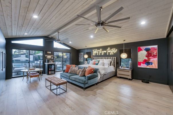 Bedroom, Dining room, Interior, Living room, Pendant Lights, Recessed Lighting, Wood Texture Flooring