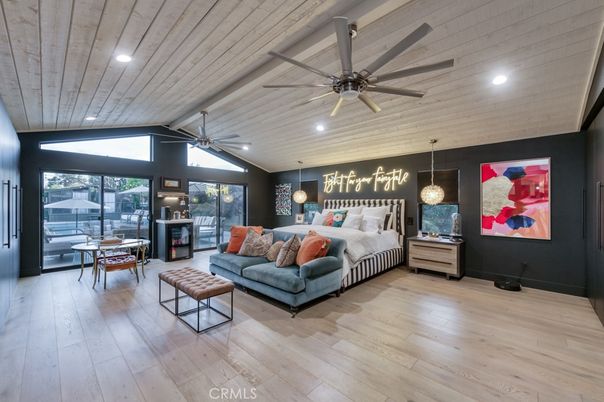 Bedroom, Dining room, Interior, Living room, Pendant Lights, Recessed Lighting, Wood Texture Flooring